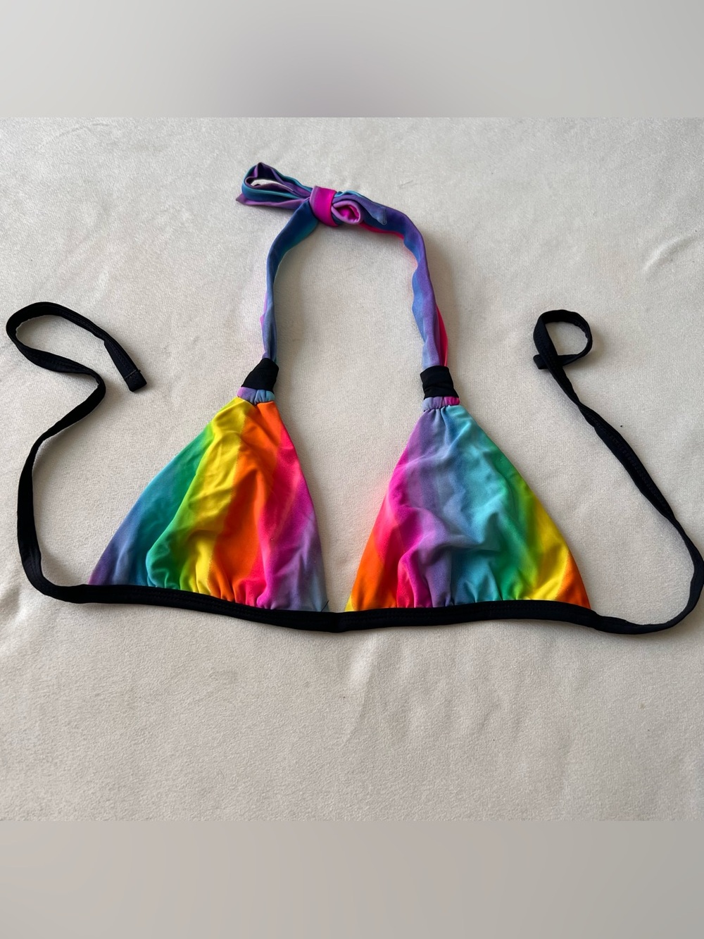 Rainbow Triangle Halter Bikini Top - Multicolor Rave Festival Swim